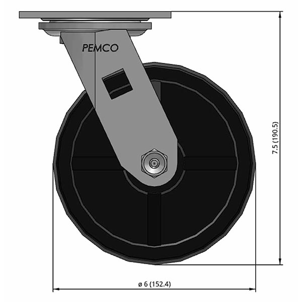 Side view drawing of caster with dimensions